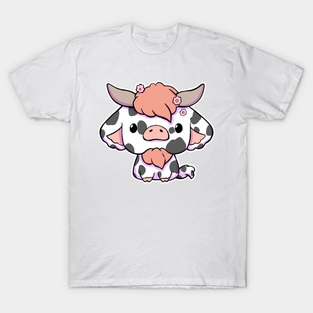 Cute Kawaii Cow - Black & White T-Shirt by alexandre-arts